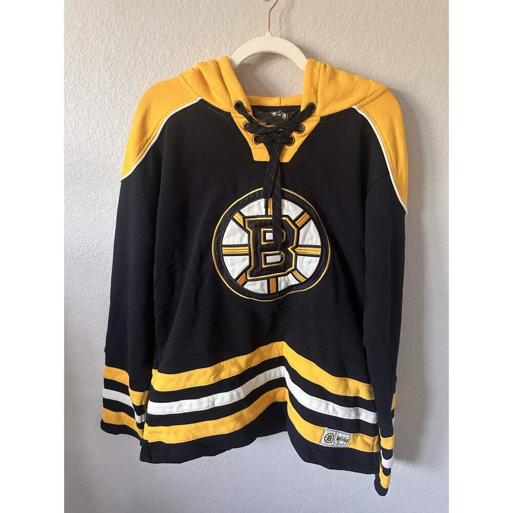 NHL Boston Bruins Lace Up Hockey Jersey Hoodie Sweatshirt Mens M Black Yellow